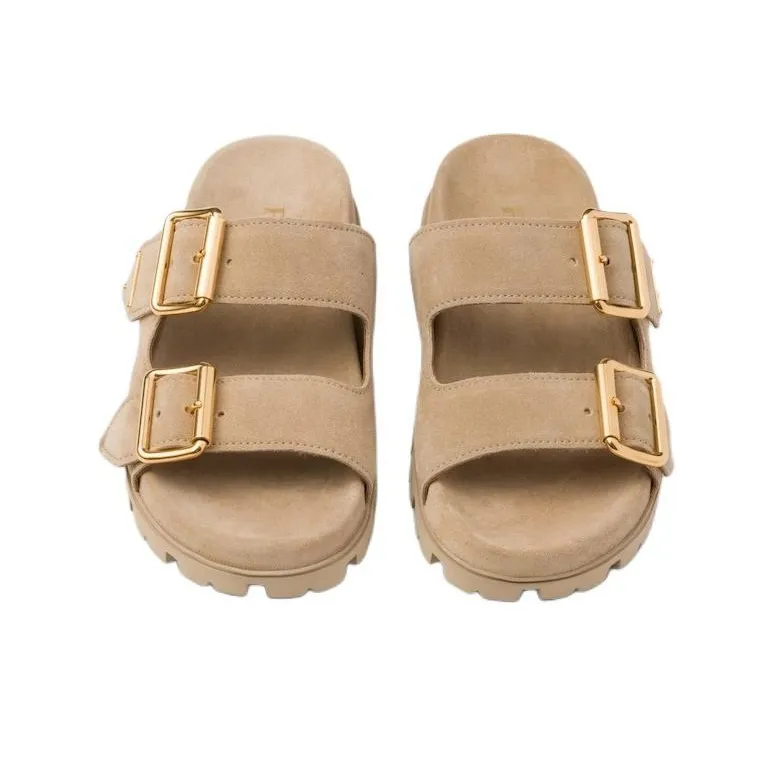 PRADA Triangle logo Suede Slides-3