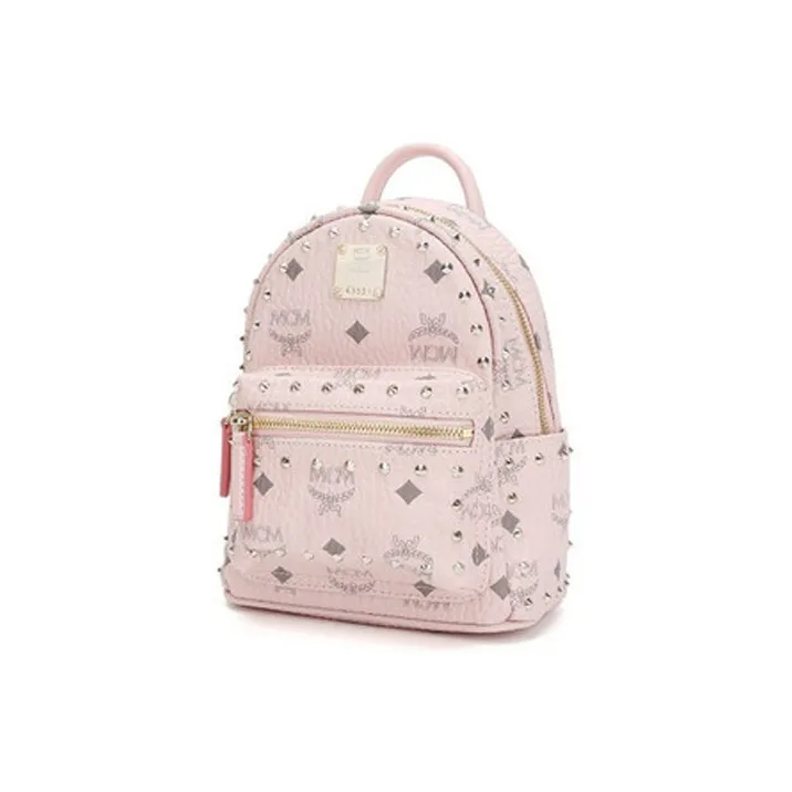MCM Stark Visetos Coated Canvas With Artificial Leather Backpack Small Size Women's Pink-1