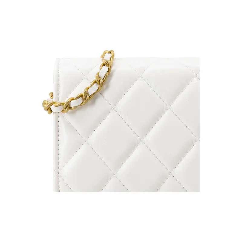 CHANEL Lambskin Clutch Handbag, Shoulder Bag, Crossbody Bag Women's White-4