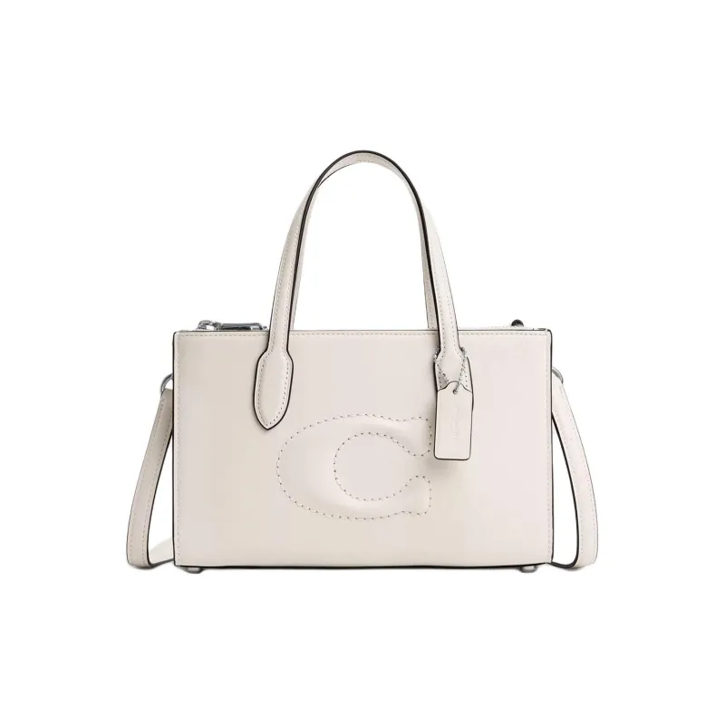 COACH Refined Calfskin Shoulder Bag, Crossbody Bag, Handbag Medium Size Women's Silver & Chalk-0