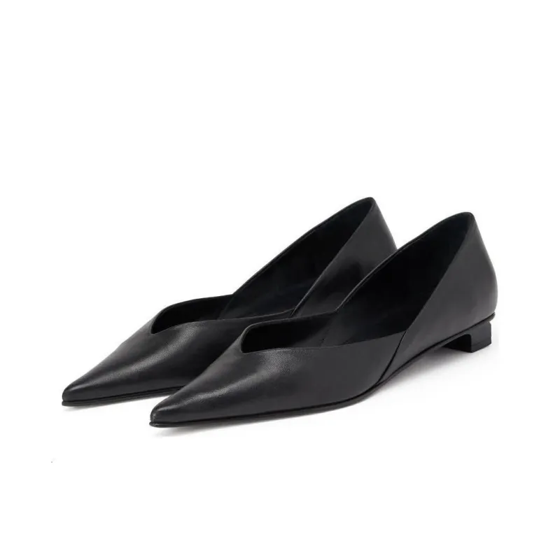 AMIPARIS Pointed Flat Leather Pumps-2