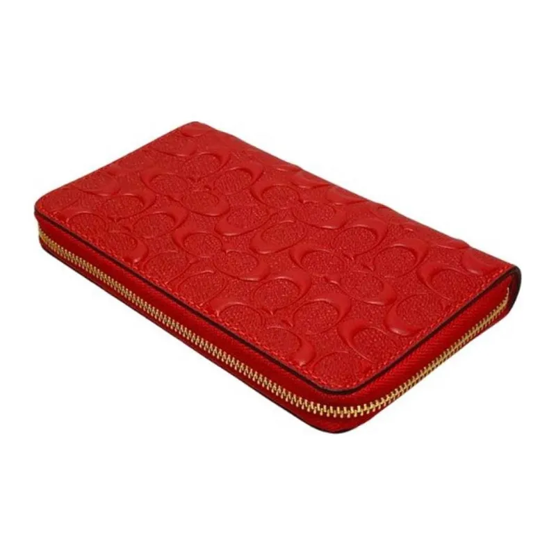 COACH Id Zip Wallet Smooth Calfskin Patchwork Leather Clutches Card Holder Wallet Medium Size Women's Red-1