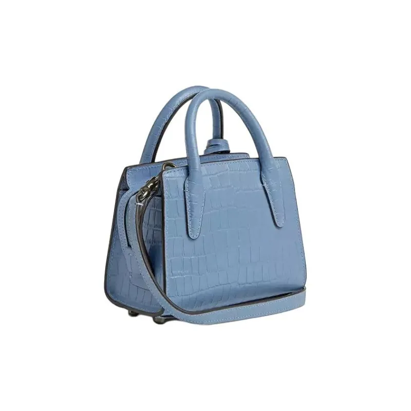 COACH Crocodile Embossed Leather Shoulder Bag, Crossbody Bag, Handbag Mini Women's Blue-1