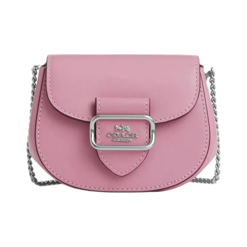 COACH Morgan Calfskin Saddle Bag Shoulder Bag Crossbody Bag Mini Women's Silver & Tulip-0