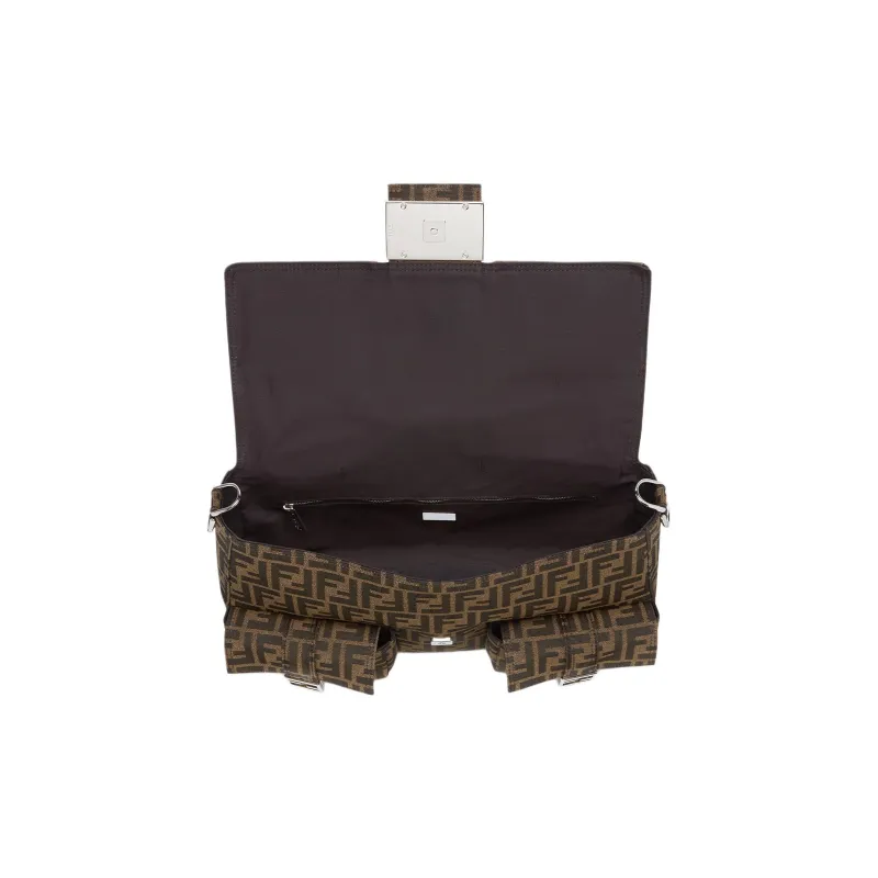 FENDI Baguette Jacquard Fabric Portable Crossbody Bag Shoulder Bag Men's Brown-3