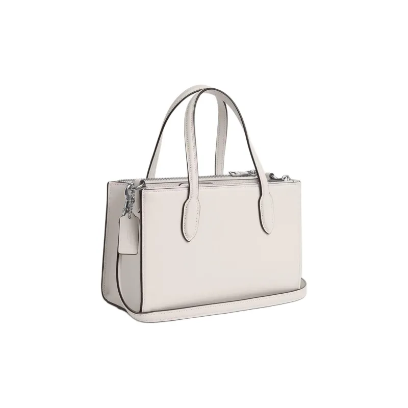 COACH Refined Calfskin Shoulder Bag, Crossbody Bag, Handbag Medium Size Women's Silver & Chalk-1