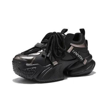 HUANAI Chunky Sneakers Women's Low Top Beige, Black