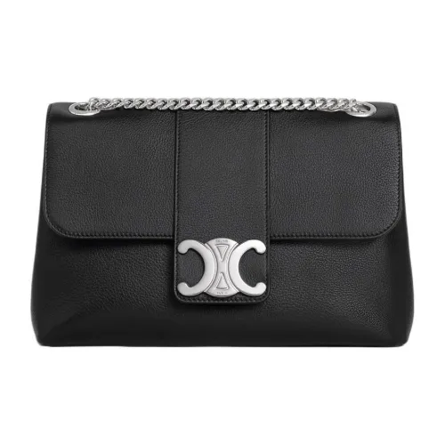 CELINE Cow Leather Portable Crossbody Bag Shoulder Bag Women's Black