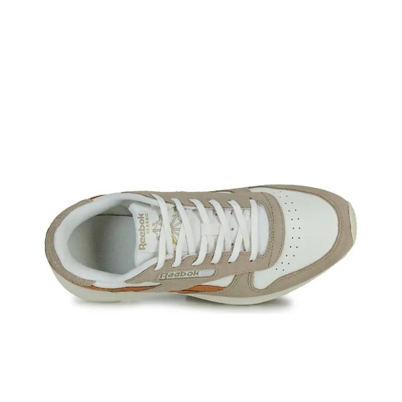 Reebok Classic Leather Durable Breathable Low Top Running Shoes Women's Brown White-3