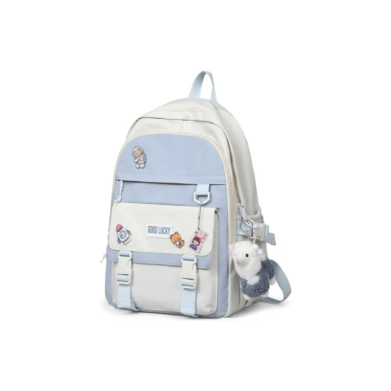COMELY Nylon Fabric Backpack Tubas Unisex White & Blue/Black-1