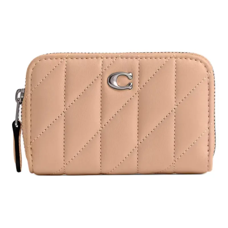 COACH Zip Around Nappa Leather Coin Purses Wallets Mini Women's Light Yellow-0
