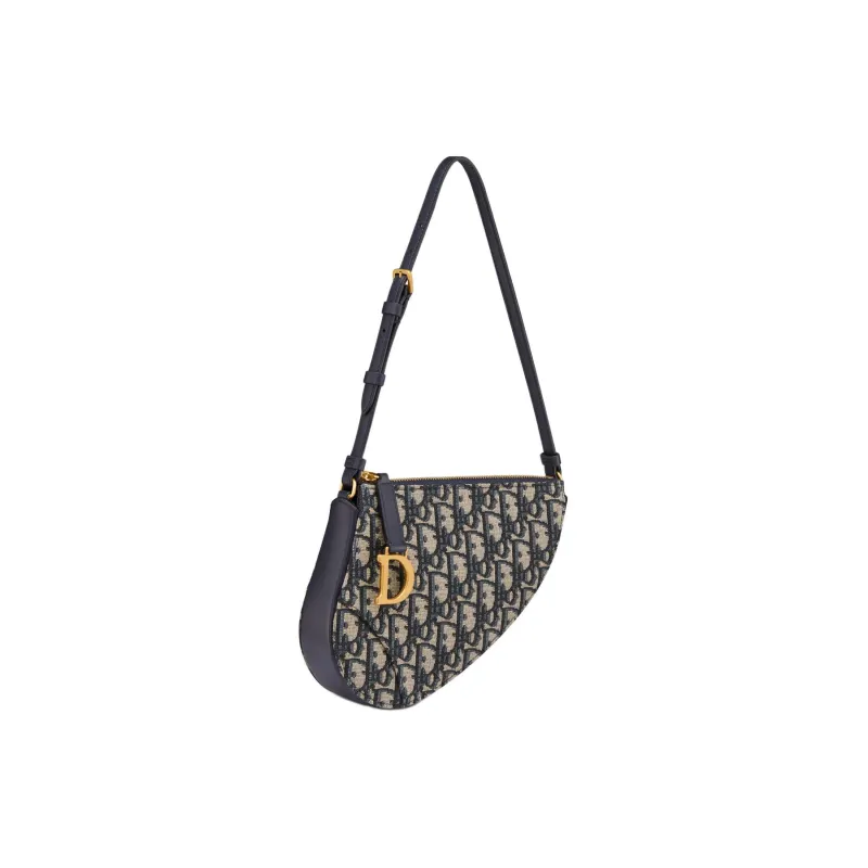 DIOR Jacquard Fabric Saddle Bag Handbag Shoulder Bag Women's Blue-1