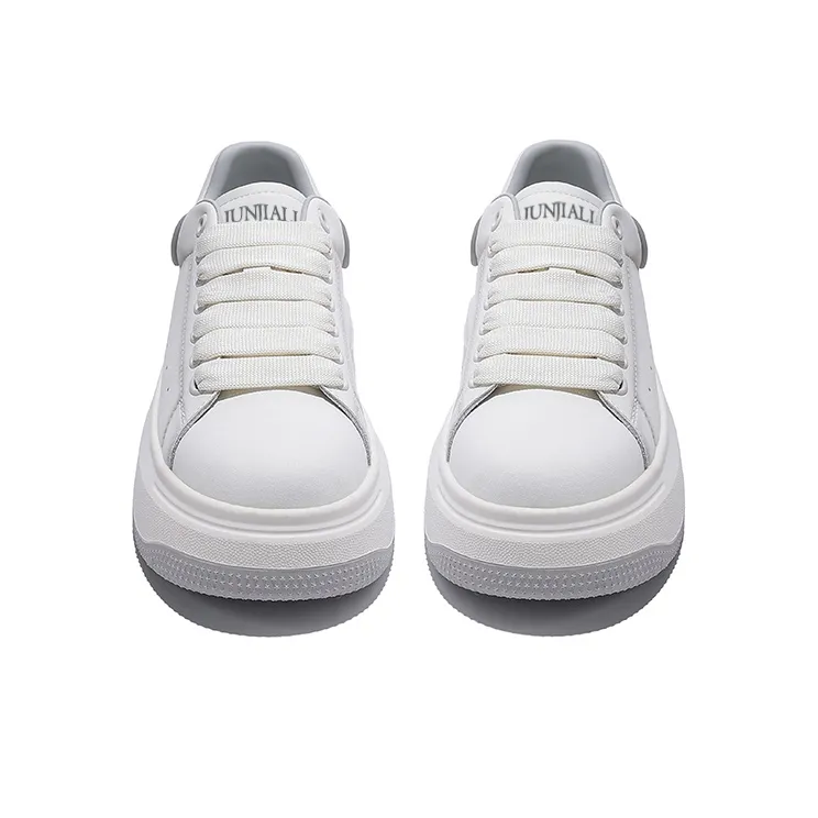 Junjali Wear Resistant Lightweight Height Increasing Low Top Casual Shoes Women's White Gray-2