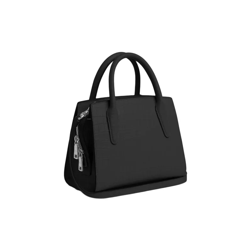 COACH Crocodile Embossed Leather Shoulder Bag, Crossbody Bag, Handbag Trumpets Women's Silver & Black-1
