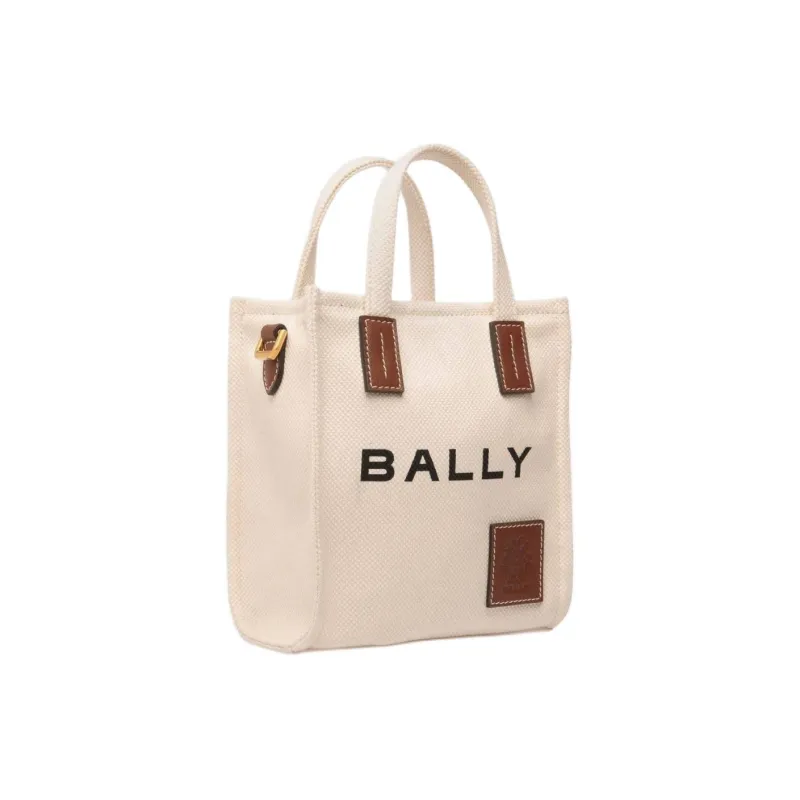 BALLY Cotton Fabric With Leather Trim Tote Bag Shopping Bag Handbag Mini Women's Beige-2