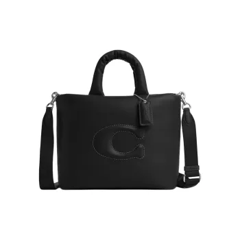 COACH Pillow Smooth Leather Tote Bag, Shopping Bag, Shoulder Bag, Crossbody Bag, Handbag Tubas Women's Silver & Black