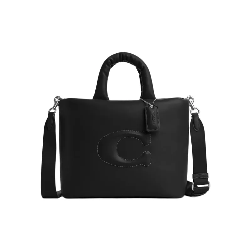 COACH Pillow Smooth Leather Tote Bag, Shopping Bag, Shoulder Bag, Crossbody Bag, Handbag Tubas Women's Silver & Black-0
