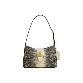 COACH Eliza Leather Handbag Shoulder Bag Medium Size Women's Gold & Natural