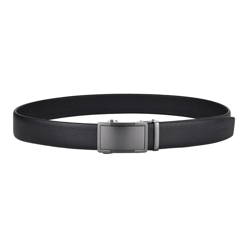 Old Man's Head Fashion Versatile Slub Textured Top Grain Cow Leather Automatic Buckle Belt Men's Black Width  3.5cm-1