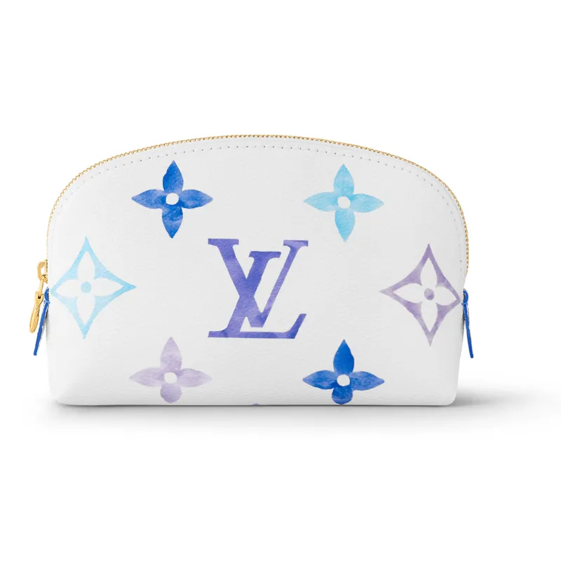 LOUIS VUITTON Canvas Handheld Makeup Bag Small Size Women's White/Blue-1