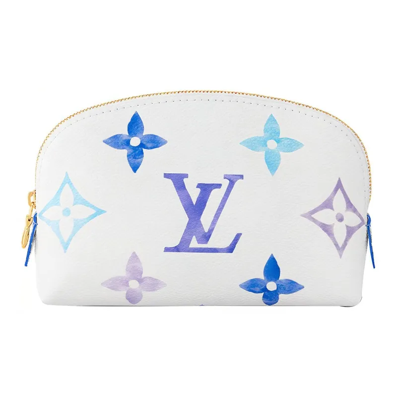 LOUIS VUITTON Canvas Handheld Makeup Bag Small Size Women's White/Blue-0