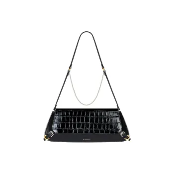 Givenchy Voyou Crocodile Pattern Embossed Leather, Calfskin Shoulder Bag Small Size Women's Black