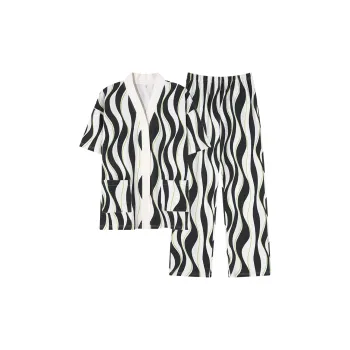 Pretty Lady Pajama Set Women's Black White Stripes
