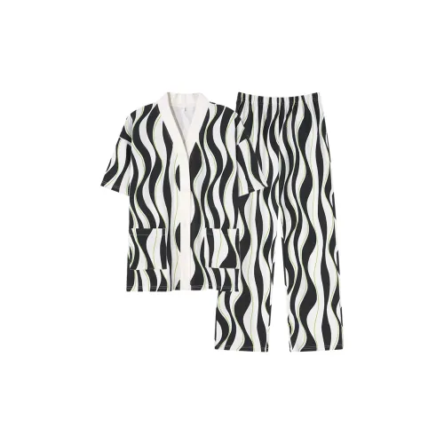 Pretty Lady Pajama Set Women's Black White Stripes