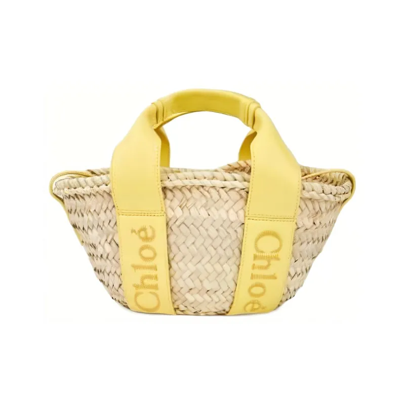 Chloe Raffia With Smooth Calfskin Shoulder Bag, Crossbody Bag, Handbag Trumpets Women's Yellow-2
