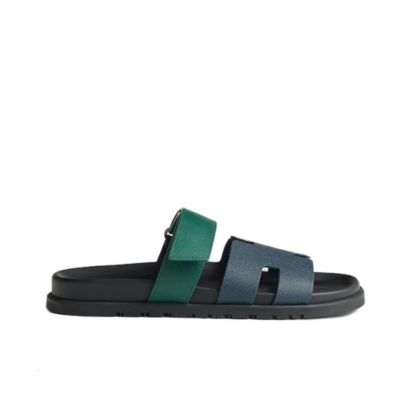 HERMES Chypre Slide Slippers Men's Blue Green-1