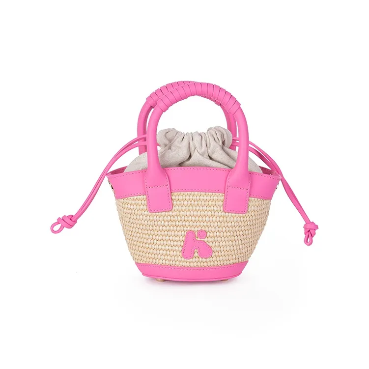 Karkki Top Grain Cow Leather Basket Bag, Shoulder Bag, Crossbody Bag, Handbag Women's Pink-1
