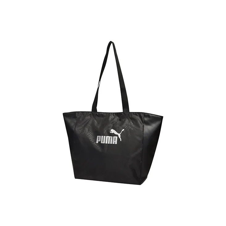 PUMA Artificial Leather With Textile Tote Bag, Shopping Bag, Sports Bag, One Shoulder Handbag Tubas Women's Black-0