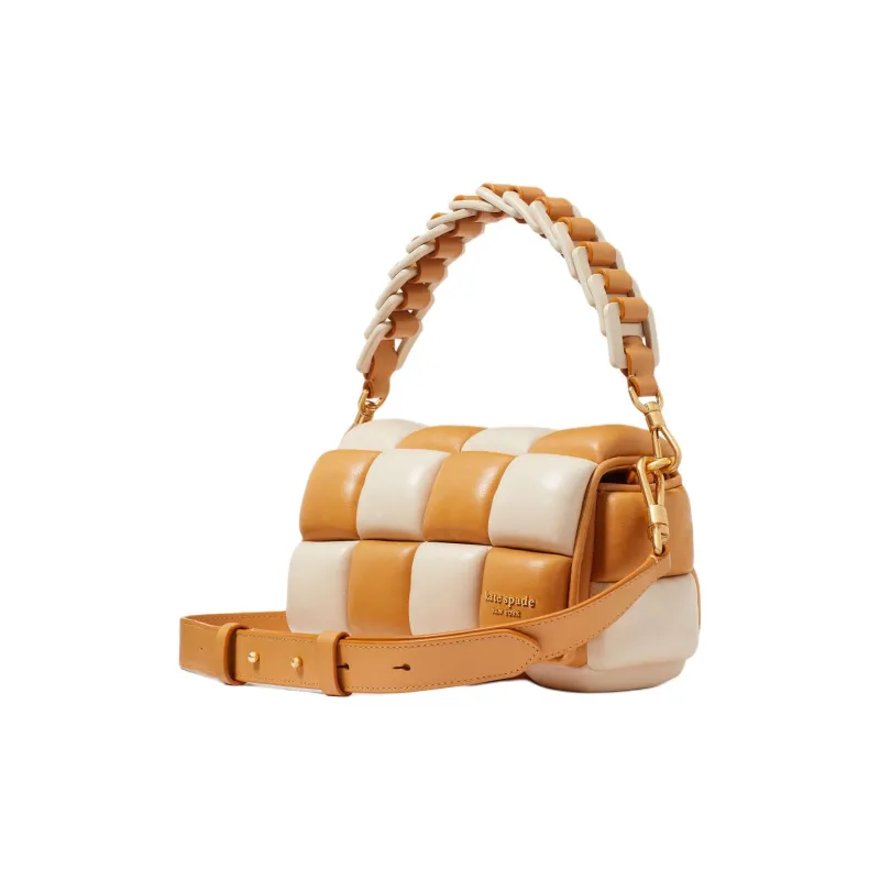 Kate Spade Boxxy Nappa Leather With Smooth Leather Trim Handbag Shoulder Bag Crossbody Bag Women's Brown & White-1