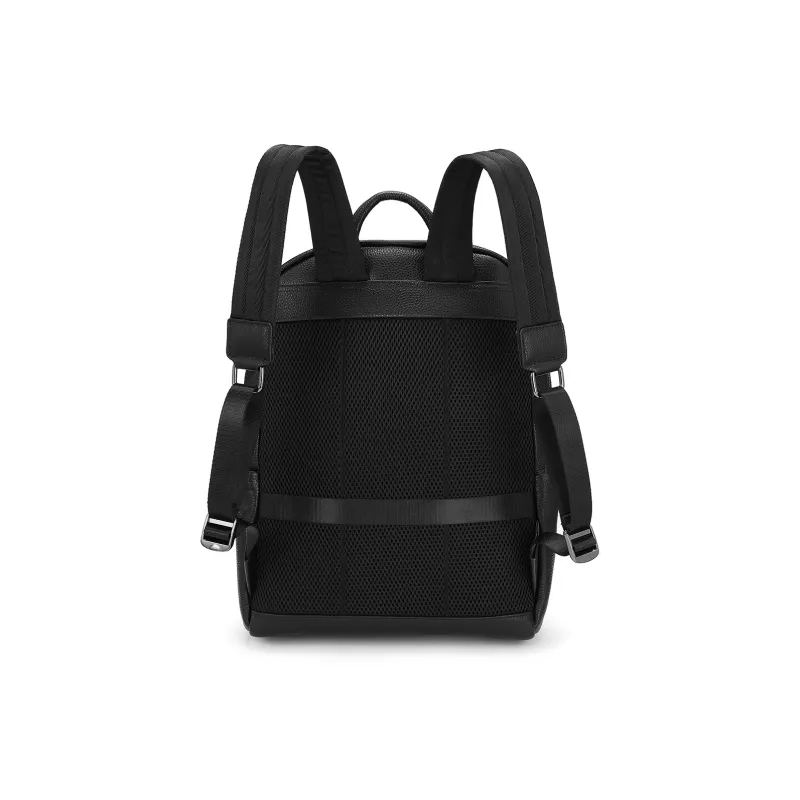 ROBERTA DI CAMERINO Top Grain Cow Leather/Fabric Fashion Students Backpack Laptop Bag Large Size Men's Black-3