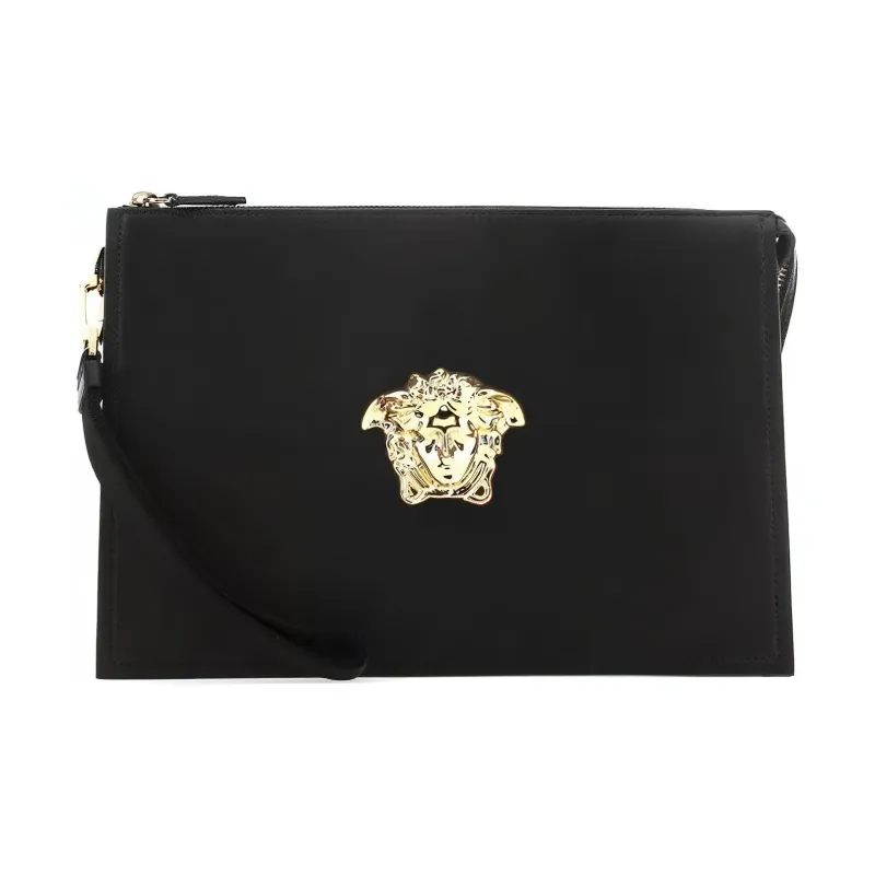VERSACE Leather Commute Coin Purse, Clutch Regular Men's Black-0