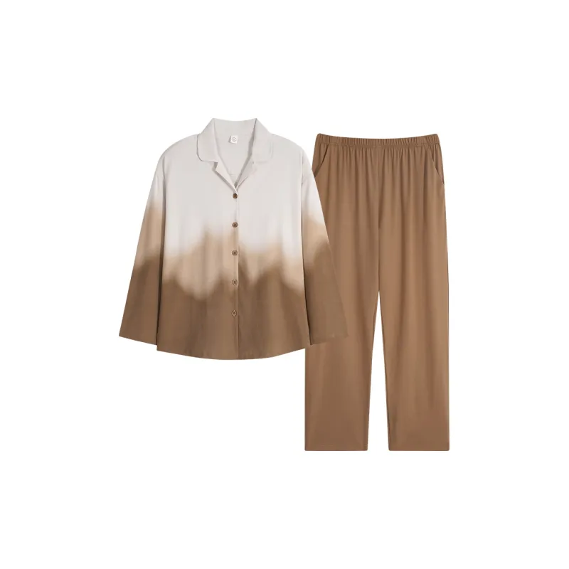 Sha Qian Pajama Set Spring And Fall Season Women's Khaki-0