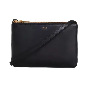 CELINE Trio Smooth Lambskin Shoulder Bag Unisex Black