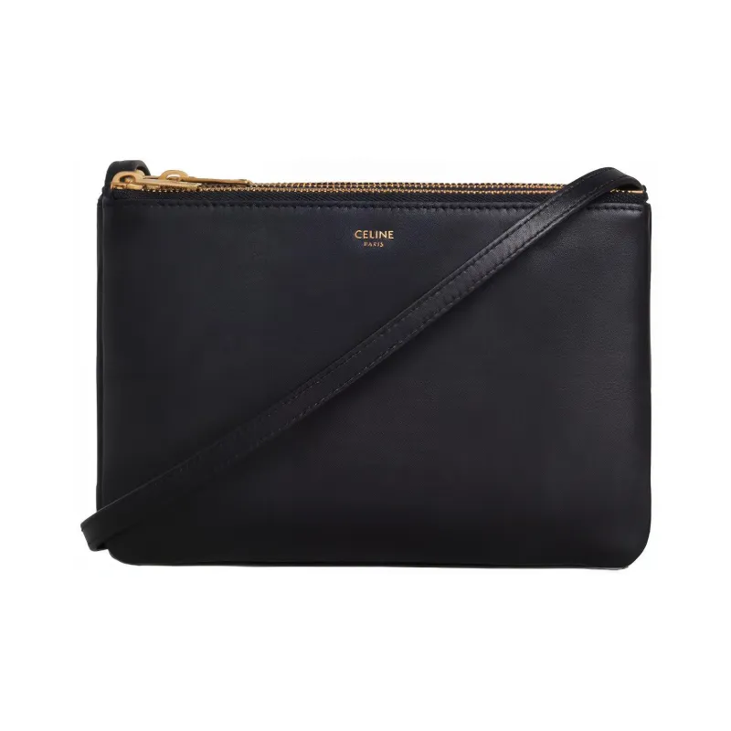 CELINE Trio Smooth Lambskin Shoulder Bag Unisex Black-0