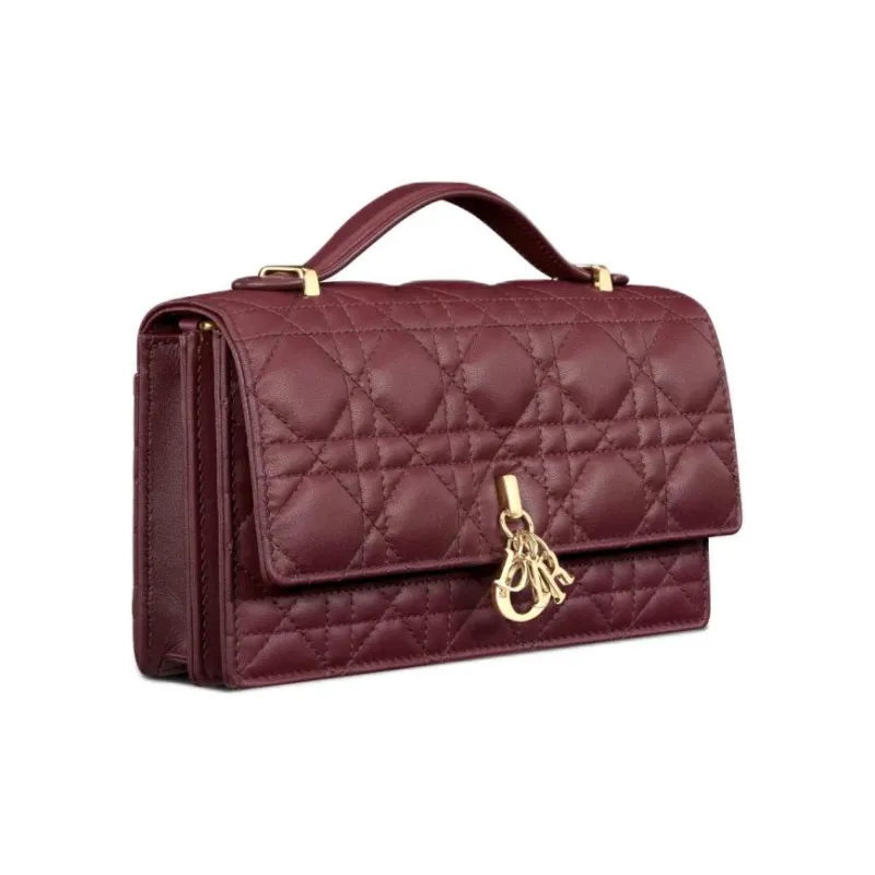 DIOR Cannage Lambskin Shoulder Bag Crossbody Bag Handbag Mini Women's Burgundy-1