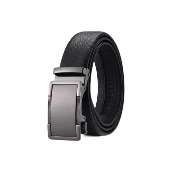 Old Man's Head Fashion Versatile Slub Textured Top Grain Cow Leather Automatic Buckle Belt Men's Black Width: 3.5cm