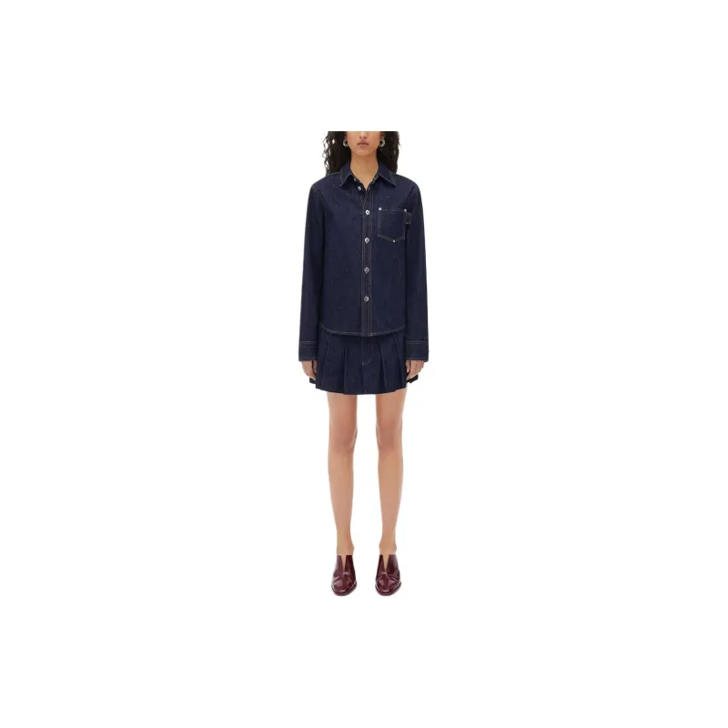 Bottega Veneta Pleated Denim Mini Skirt-1