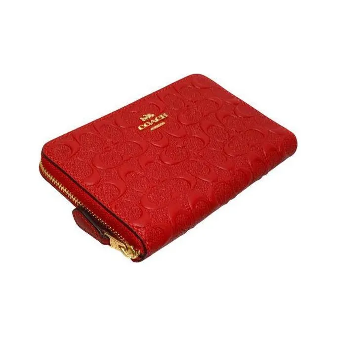 COACH Id Zip Wallet Smooth Calfskin Patchwork Leather Clutches Card Holder Wallet Medium Size Women's Red-2