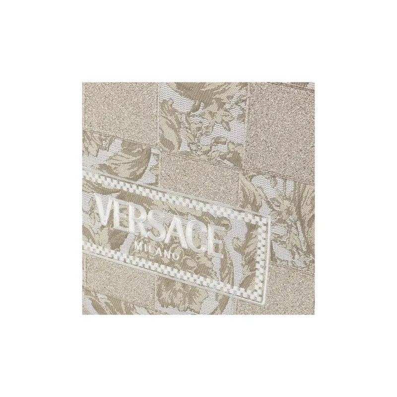 VERSACE Nylon Tote Bag Shopping Bag Handbag Women's Beige Patch Print-4
