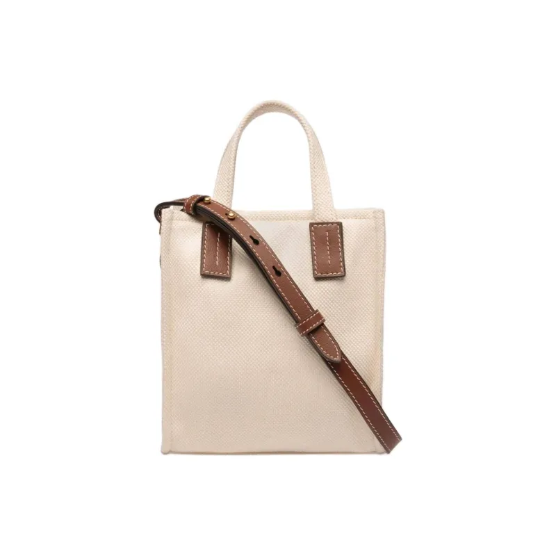 BALLY Cotton Fabric With Leather Trim Tote Bag Shopping Bag Handbag Mini Women's Beige-5