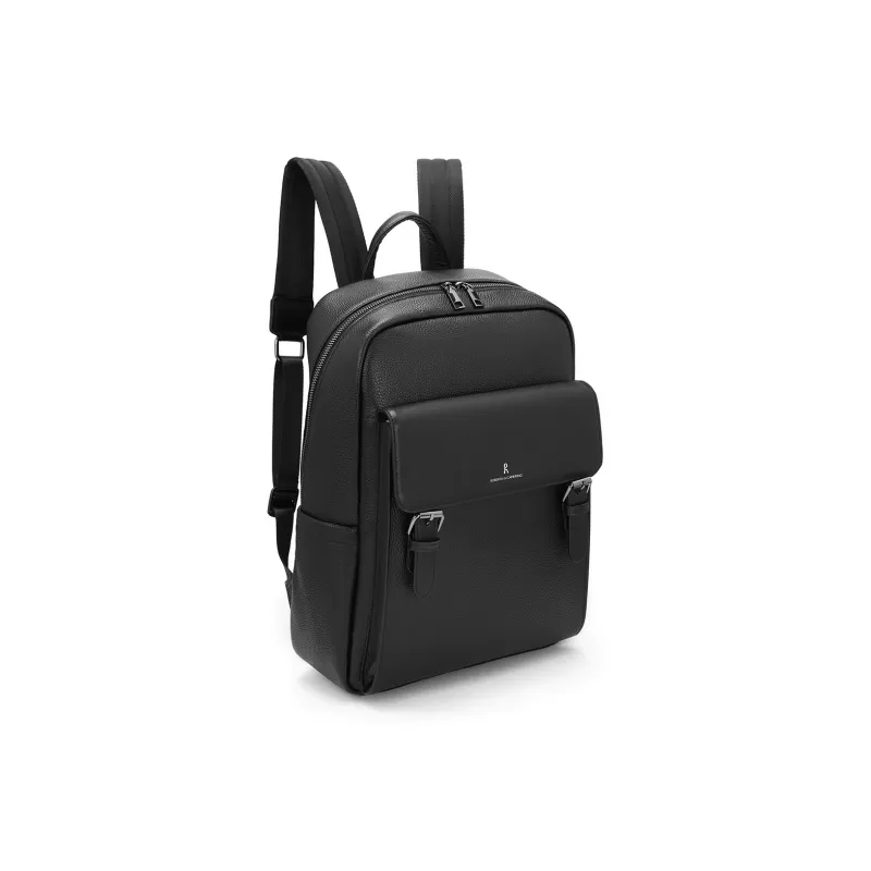 ROBERTA DI CAMERINO Cow Leather Commute Students Backpack 14 Inches Backpack Tubas Men's Black-1