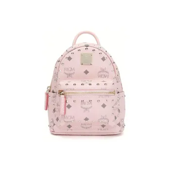 MCM Stark Visetos Coated Canvas With Artificial Leather Backpack Small Size Women's Pink