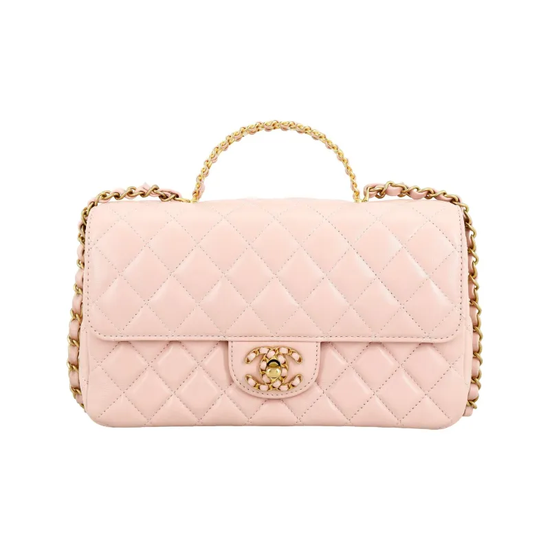 CHANEL Classic Flap CF Sheepskin Flap Bag, Shoulder Bag, Crossbody Bag Trumpets Women's Cherry Blossom Pink-0