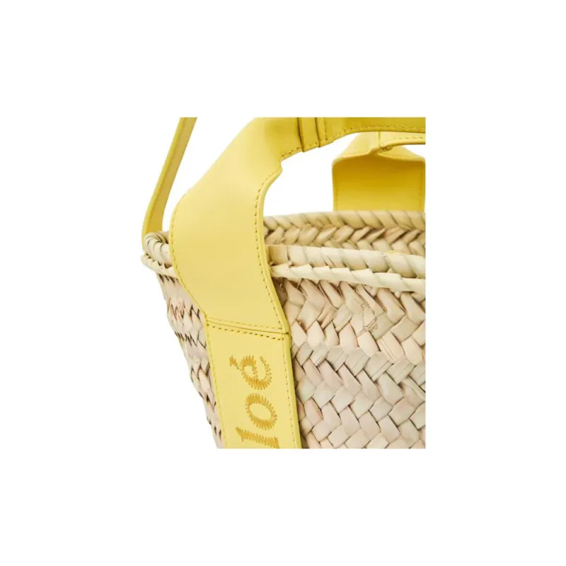 Chloe Raffia With Smooth Calfskin Shoulder Bag, Crossbody Bag, Handbag Trumpets Women's Yellow-3