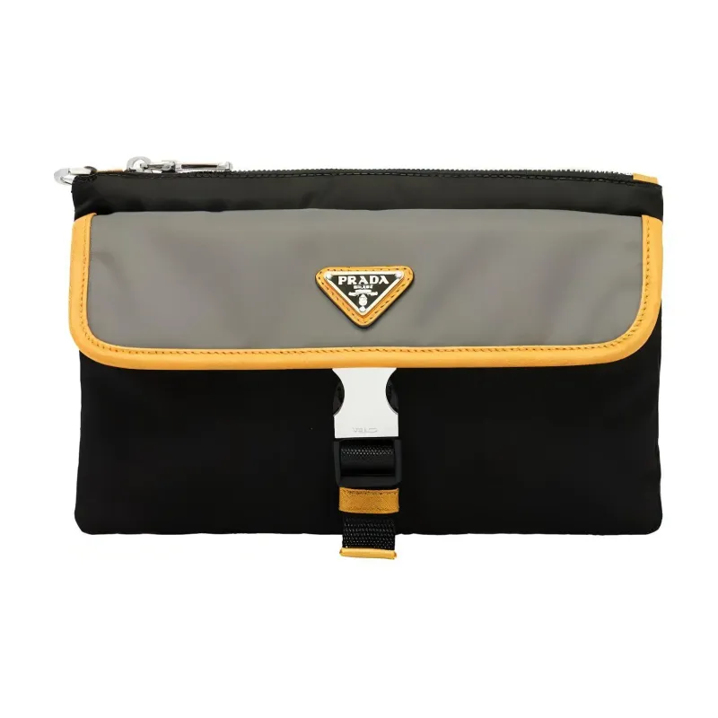PRADA Nylon Clutch Men's Black/Yellow-0