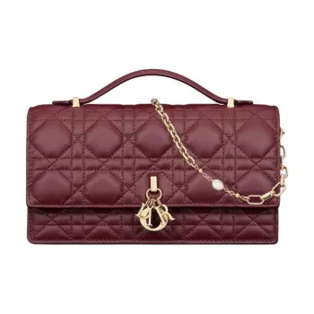 DIOR Cannage Lambskin Shoulder Bag Crossbody Bag Handbag Mini Women's Burgundy